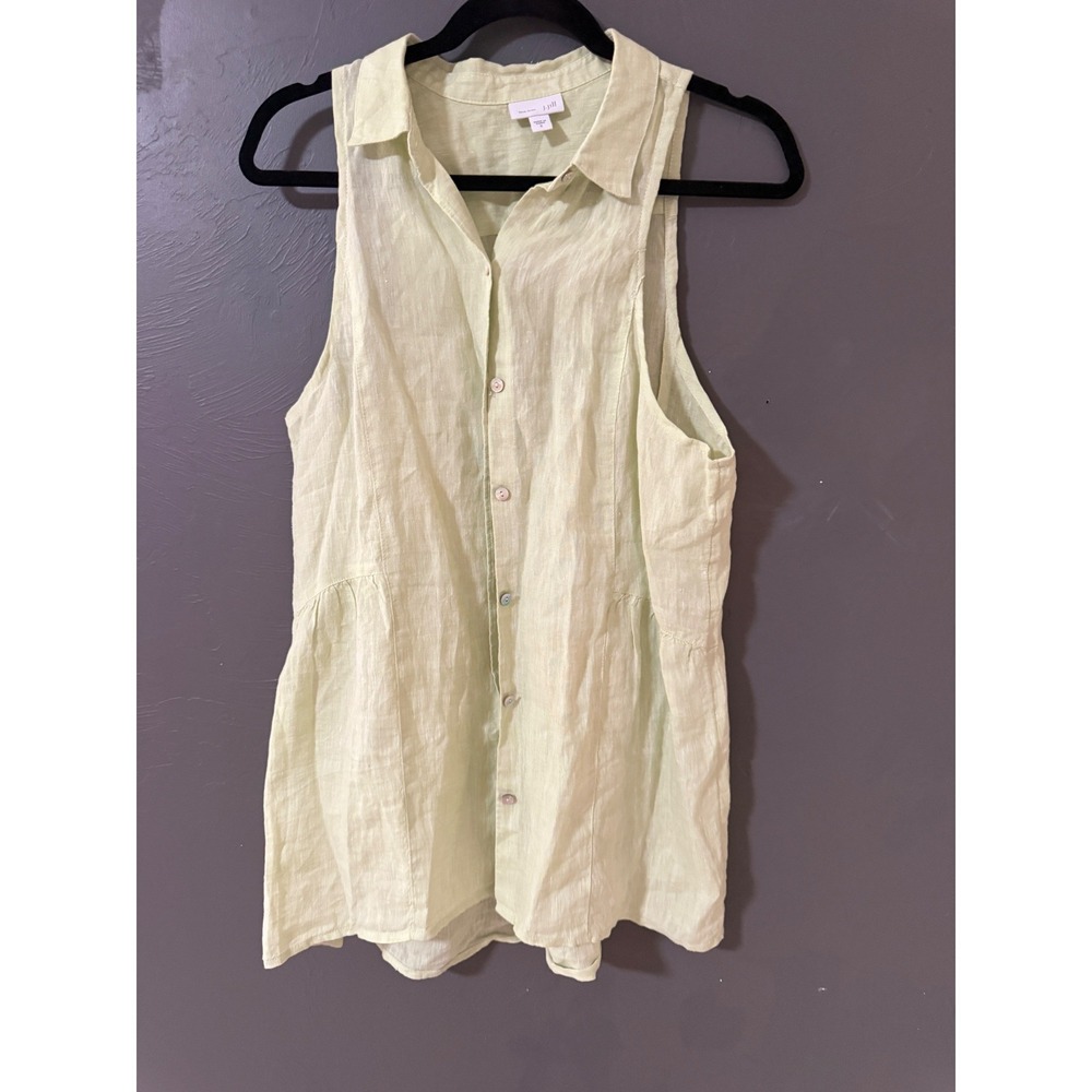 J. Jill Love Linen Sleeveless Button Down Tunic Top Light Lime Green Small